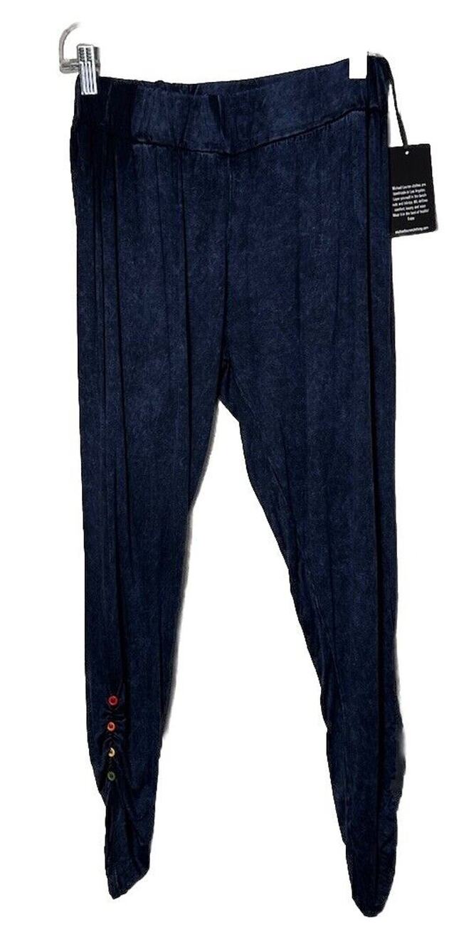 Michael Lauren Women’s Emmanuel Mineral Navy Shirred Rainbow Button Pants XS NEW